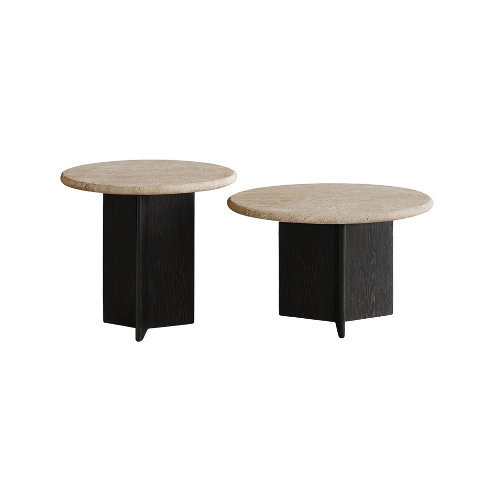 Masuta cafea Manaby, set premium din stejar rosu si piatra, Homedit