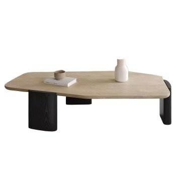 Masa premium Pensive, masuta de cafea, piatra naturala si lemn masiv de stejar rosu, 110 x 51 x 35 cm, Homedit