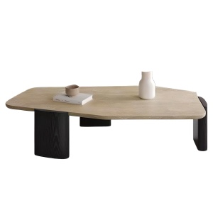 Masa premium Pensive, masuta de cafea, piatra naturala si lemn masiv de stejar rosu, 110 x 51 x 35 cm, Homedit