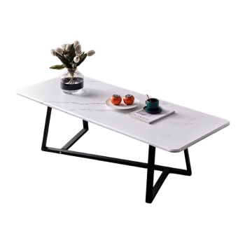 Masuta cafea, 120 cm x 60 cm x 45 cm, masuta premium White Marble din lemn si otel, Homedit