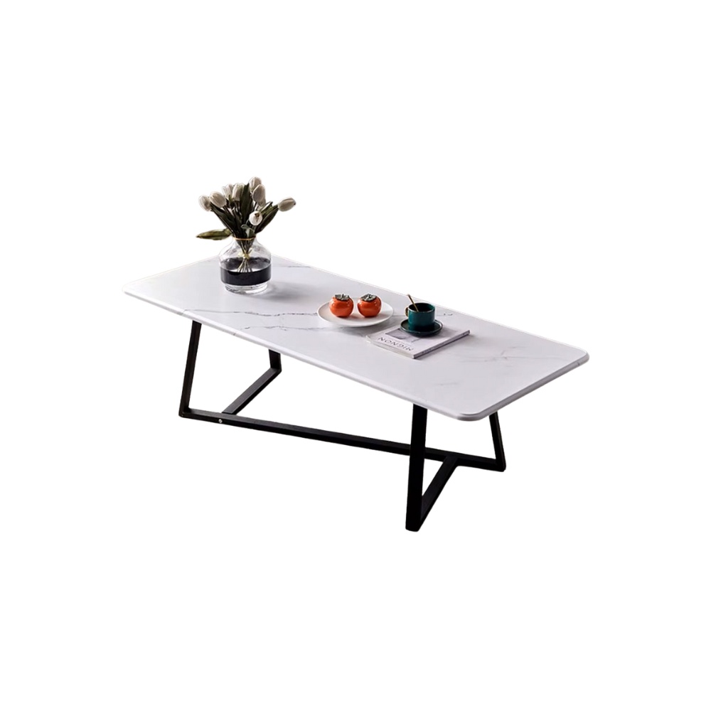 Masuta pentru cafea, 120 cm x 60 cm x 45 cm, masuta premium White Marble din lemn si otel, Homedit
