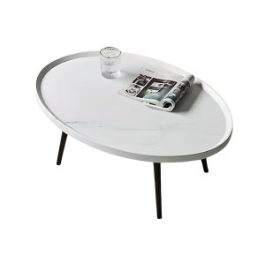 Masuta de cafea MDF infoliat, 80 cm x 55 cm x 38 cm, masuta living premium Alb Marmura, Homedit