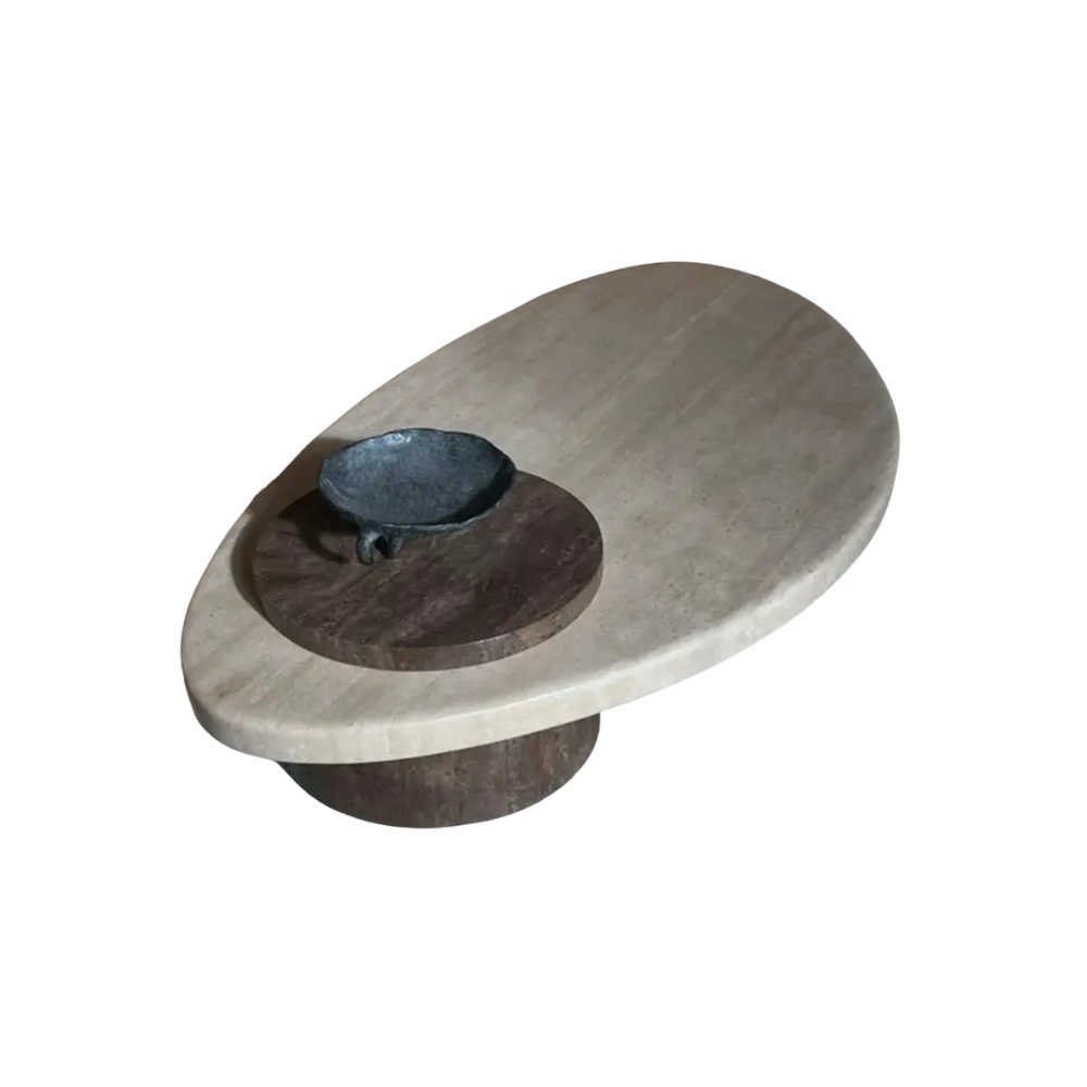 Masuta cafea din piatra naturala si stejar 130 cm x 73 cm x 43 cm Paulo, Homedit