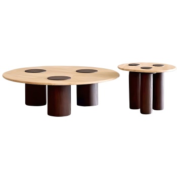 Masuta de cafea Luna din lemn de frasin si piatra naturala, Homedit