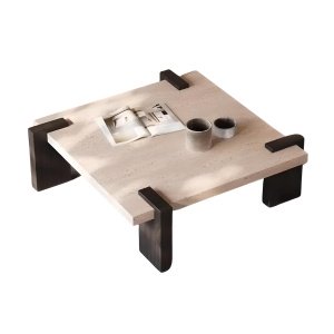 Masuta de cafea Santiago, din lemn masiv si piatra naturala, Homedit