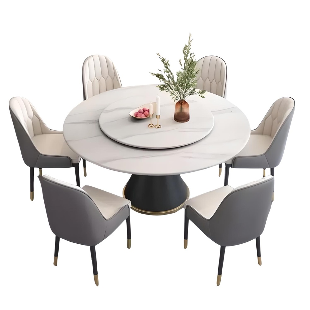 Masă rotundă cu blat rotativ din piatră ardezie – design elegant 135x80 cm, Homedit