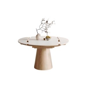 Masa extensibila lemn masiv Jhonson, masa dining rotunda Homedit