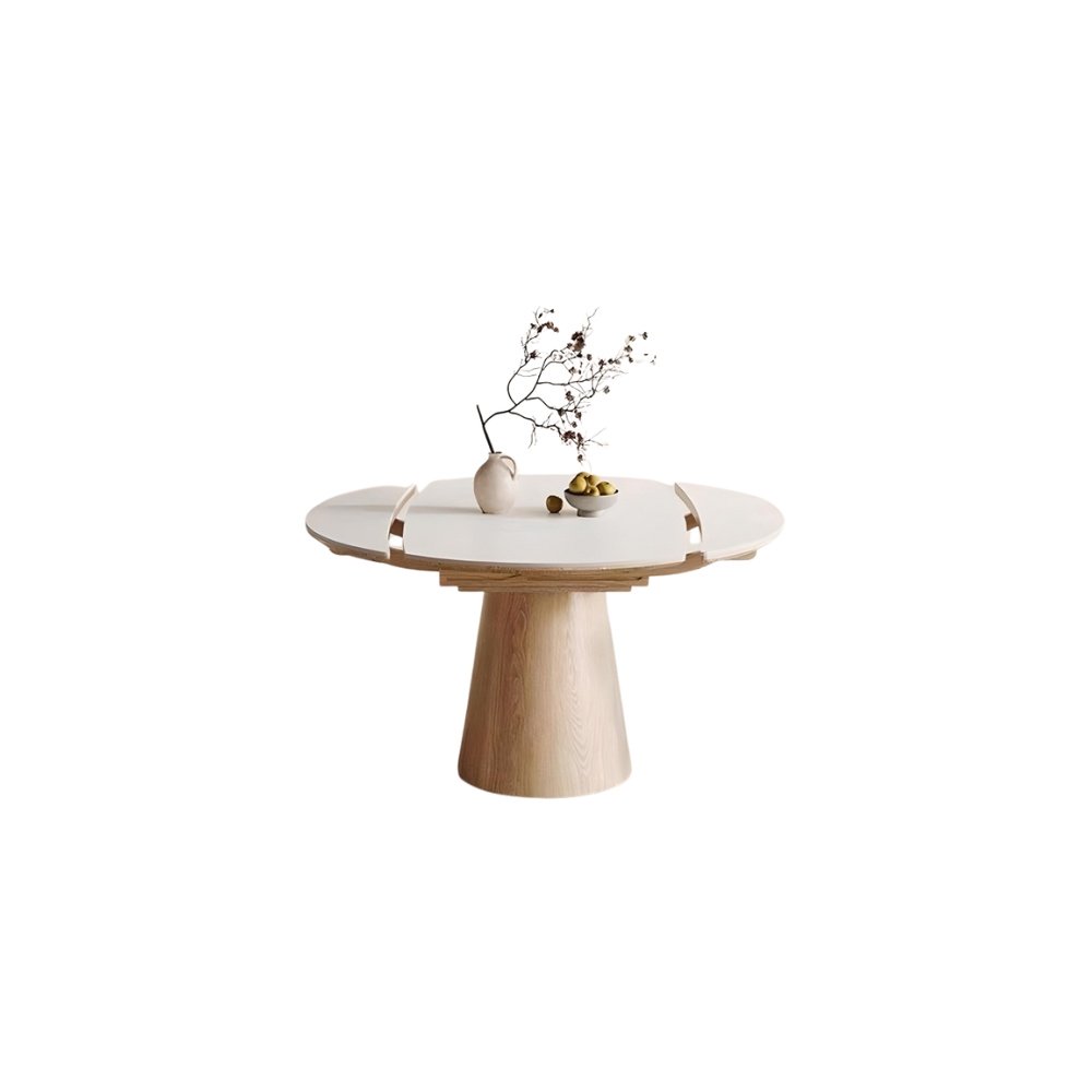 Masa extensibila lemn masiv Jhonson, masa dining rotunda Homedit Masa extensibila lemn masiv Jhonson, masa dining rotunda Homedit