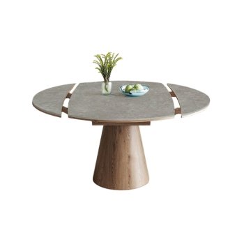 Masa extensibila 150 x 90 x 75 cm lemn masiv si ardezie gri Jhonson, masa dining rotunda, basa bucatarie, Homedit