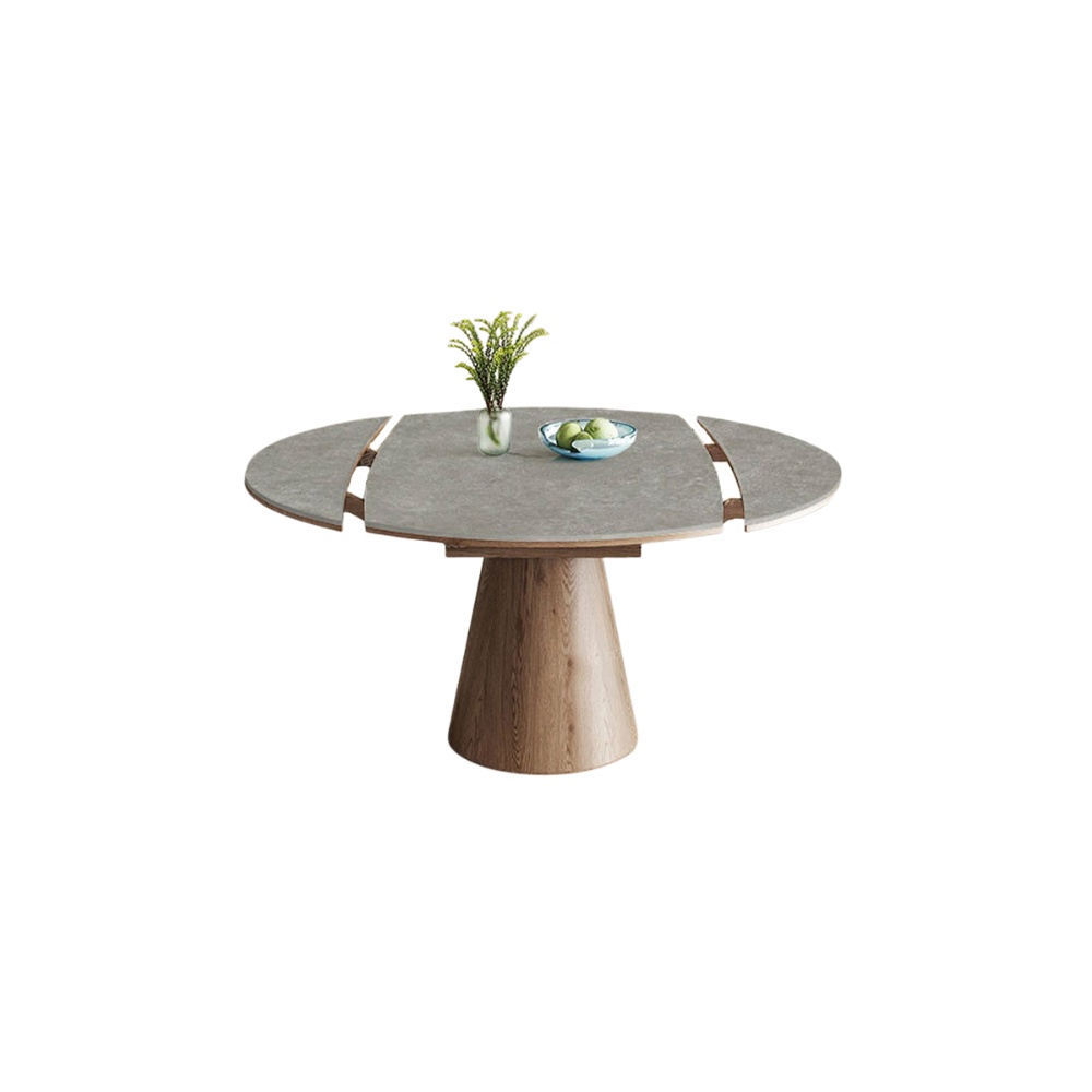 Masa extensibila 150 x 90 x 75 cm lemn masiv si ardezie gri Jhonson, masa dining rotunda, basa bucatarie, Homedit