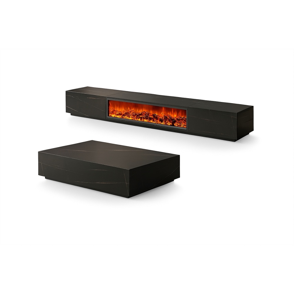 Comoda TV Flame, din lemn masiv, semineu cu incalzire, 200 x 40 x 47 cm, Homedit Comoda TV Flame, din lemn masiv, semineu cu incalzire, 200 x 40 x 47 cm, Homedit