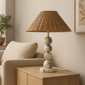Lampă Soll din marmură și ratan – design natural și elegant | Homedit