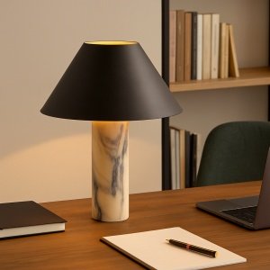 Lampă de birou  Lumo cu bază din marmură și abajur textil negru – design elegant