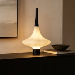 Lampă de birou Dix din Cloud Stone și aluminiu – design sculptural cu lumină LED difuză