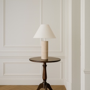 Lampă de masă ODET din Cloud Stone și abajur textil – design elegant și lumină difuză