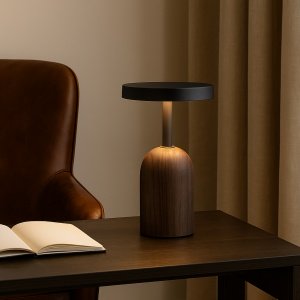 Lampă reîncărcabilă Dravon din lemn de nuc – design masculin elegant