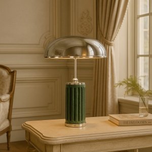 Lampă de masă Sage din marmură verde și metal – design elegant