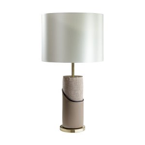 Lampă de masă Colunex din piele și material textil – design elegant și modern