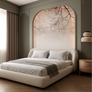 Pat SoftNest – design modern, tapițat mini bouclé, domiera inclusa| Homedit