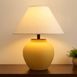Lampa Flade din ceramică cu abajur textil | Homedit