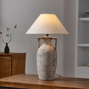Lampă ceramică Vaze cu abajur textil, H58 cm – Design elegant pentru living și dormitor