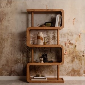 Consola Coral din lemn masiv acacia – raft decorativ sculptural | Homedit