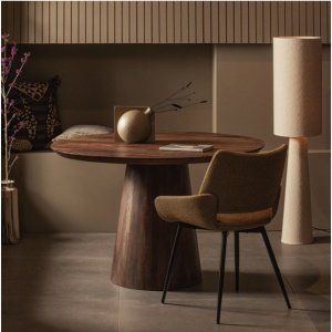 Masa de Dining Rotundă Lunaro din Lemn Masiv Mango, Finisaj Nuc | Homedit