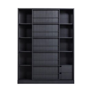 Bibliotecă Evond din lemn masiv de pin – design modern cu uși glisante