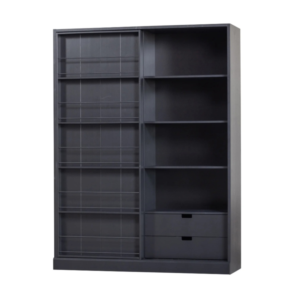 Bibliotecă Evond din lemn masiv de pin – design modern cu uși glisante Bibliotecă Evond din lemn masiv de pin – design modern cu uși glisante