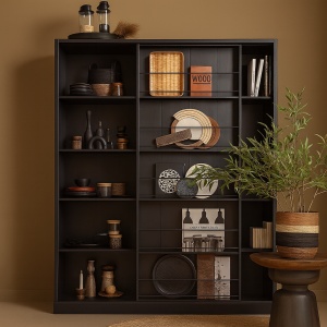 Bibliotecă Evond din lemn masiv de pin – design modern cu uși glisante