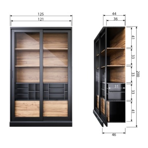 Bibliotecă Pines din lemn masiv de pin – design modern cu uși din sticlă