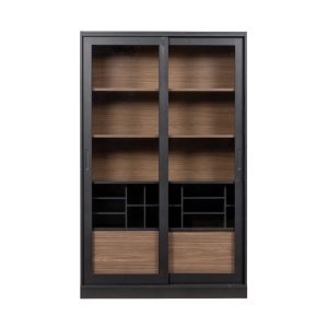 Bibliotecă Pines din lemn masiv de pin – design modern cu uși din sticlă