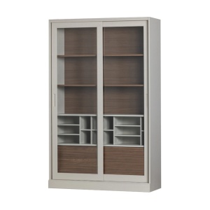 Bibliotecă Pines din lemn masiv de pin – design modern cu uși din sticlă