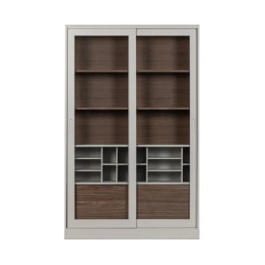 Bibliotecă Pines din lemn masiv de pin – design modern cu uși din sticlă