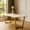 Masă de dining Squarel Gold – Blat din piatră microcristalină și bază din oțel galvanizat negru, Homedit Masă de dining Squarel Gold – Blat din piatră microcristalină și bază din oțel galvanizat negru, Homedit