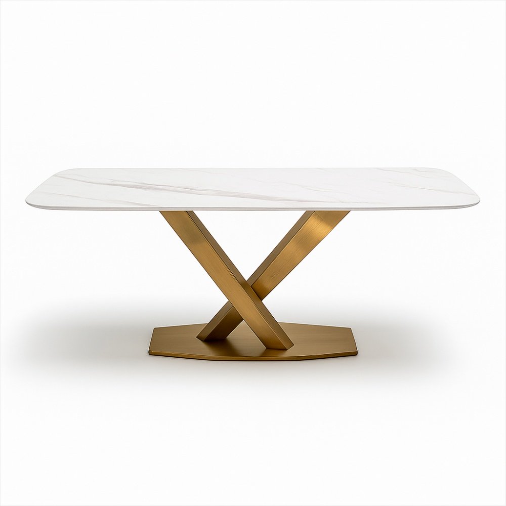 Masa dining oțel galvanizat si piatra naturala premium MaestroGold, Homedit Masa dining oțel galvanizat si piatra naturala premium MaestroGold, Homedit