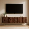 Comoda TV maro din lemn masiv stejar 180 cm premium Geotry, 180 x 40 x 65 cm, Homedit