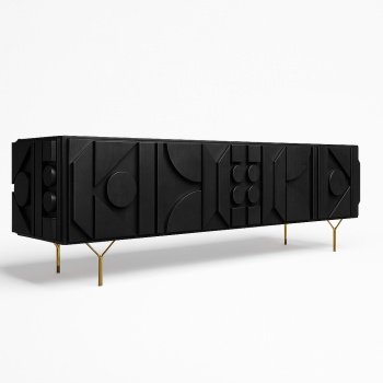 Comoda TV din lemn masiv stejar negru 180 cm premium Geotry, 180 x 40 x 65 cm, Homedit