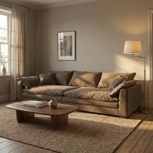 Canapea Alyma, maro, topper si material tehnologic anti pata, Homedit