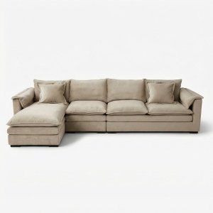 Coltar Alyma bej 3.3 m x 180 cm, catifea anti-pată beige, Homedit