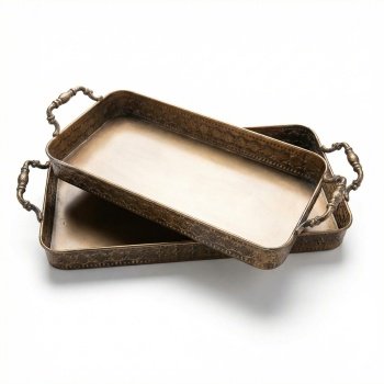 Set de 2 tăvi din fier cu margini decorative heritage, homedit