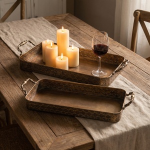 Set de 2 tăvi din fier cu margini decorative Hary, homedit