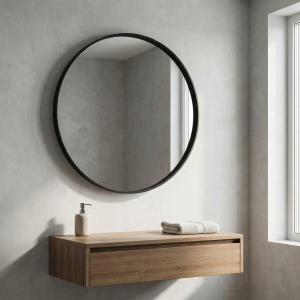 oglinda rotunda cu rama metalica neagra, 80 x 2,8 cm Coper, homedit