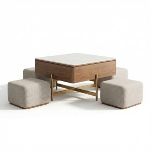 set masa de cafea cu 4 pufuri, 80 x 80 x 54 cm elevia, homedit