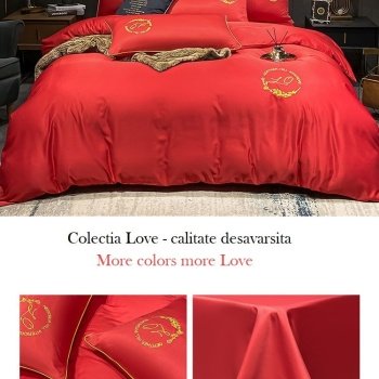 Lenjerie pat din bumbac satinat rosu intens Love Lux, 2 persoane