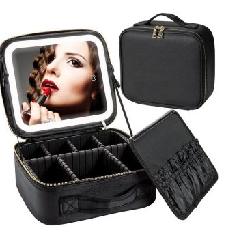 Geanta make-up cu oglinda si lumina LED, geanta cosmetice