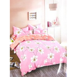 Lenjerie din bumbac pentru pat, lenjerie pat pink white flowers, Homedit