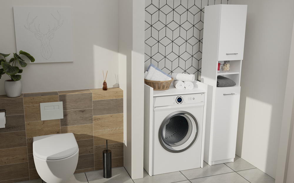 Corp mobilier pentru mașina de spălat Pola NP, cu raft, 64 x 97.5 x 50 cm, Alb Mat, Homedit