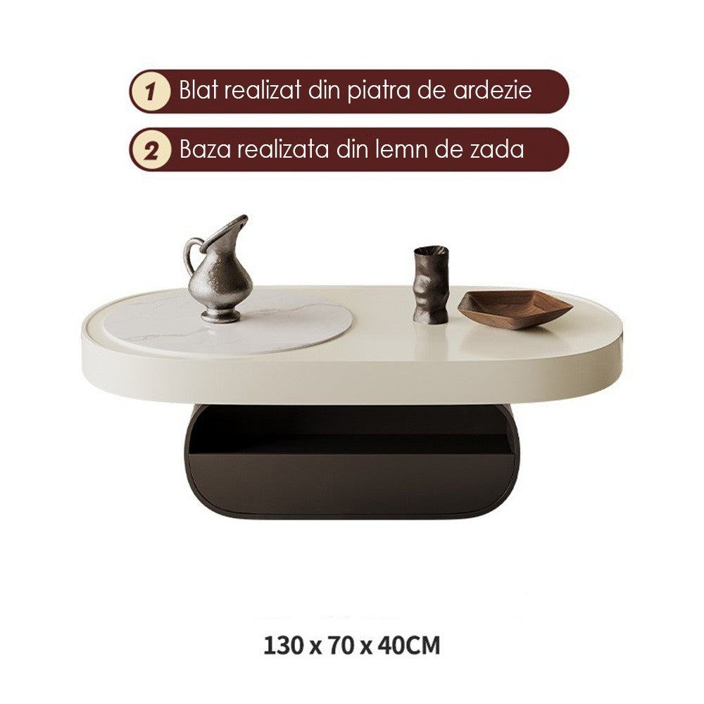 Masa cafea premium, stejar si ardezie 130 cm Zena,  Homedit - Image 8