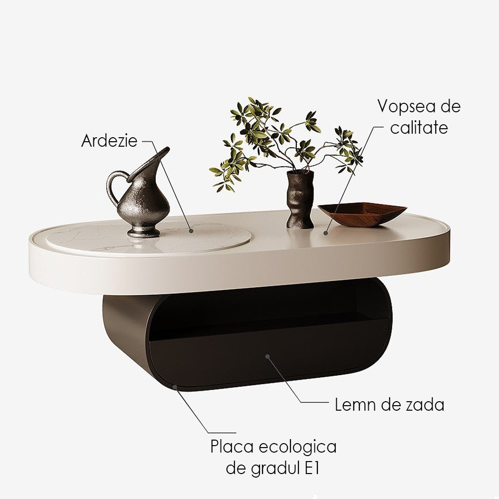 Masa cafea premium, stejar si ardezie 130 cm Zena,  Homedit - Image 9